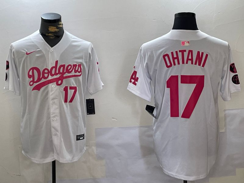 Men Los Angeles Dodgers #17 Ohtani White pink joint name 2024 Nike MLB Jersey style 10276